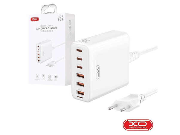 ALIMENTADOR 3X USB-A 3X USB-C PD 75W GAN XO 1
