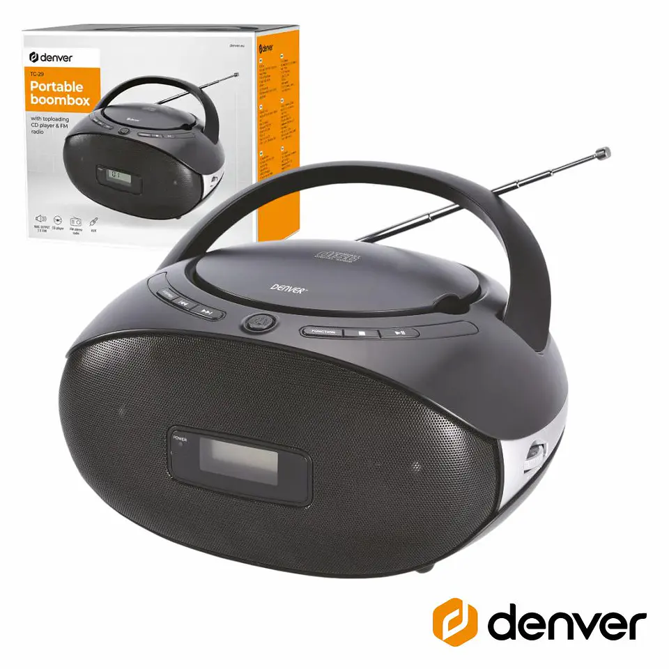 RÁDIO PORTÁTIL FM/CD/AUX COLUNAS 2X1W DENVER 1