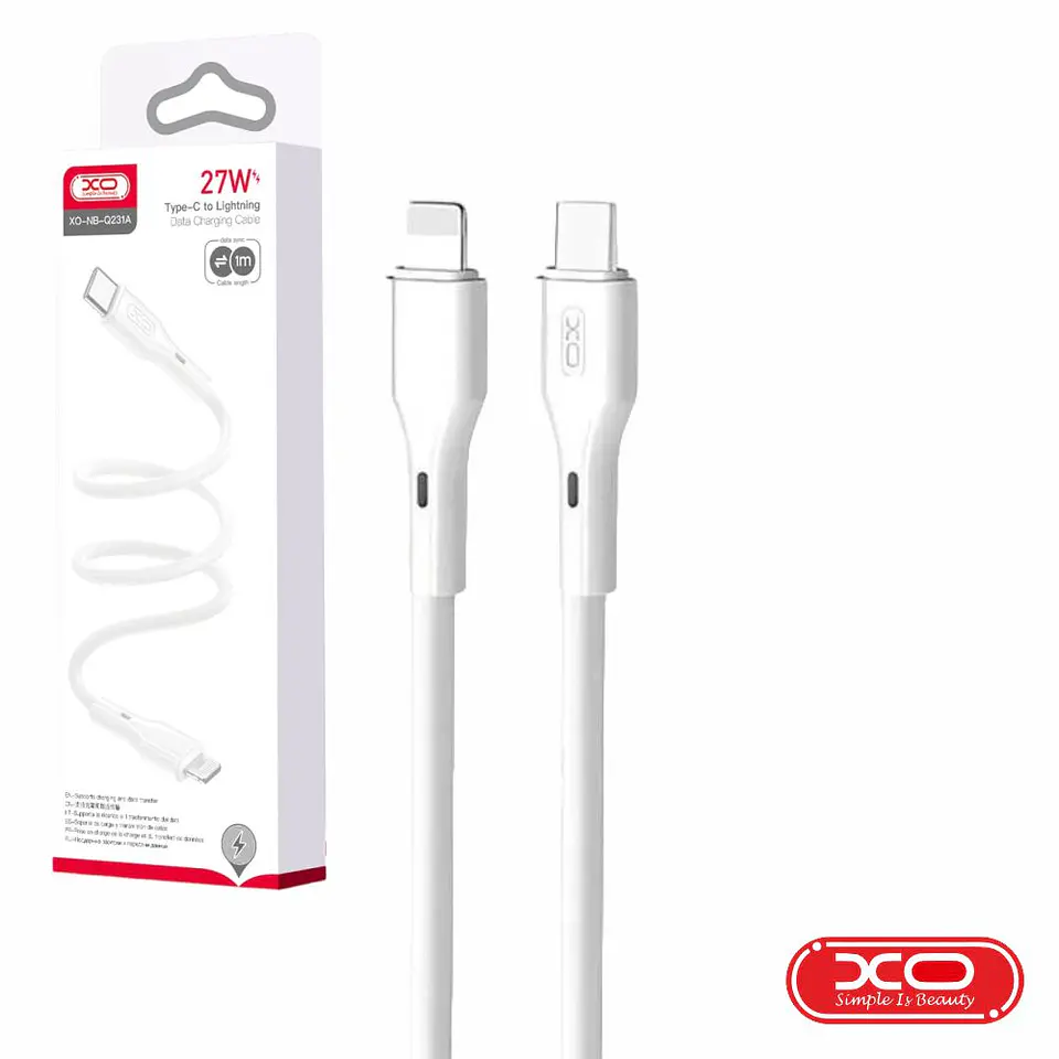 CABO USB-C MACHO / LIGHTNING MACHO PD 27W 1M BRANCO XO 1