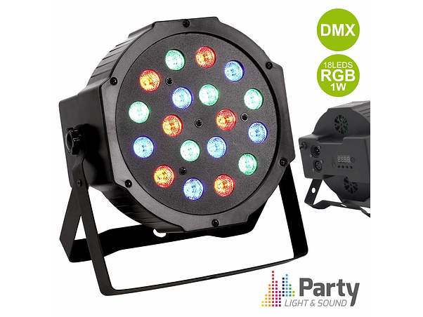 PROJETOR PAR COM 18 LEDS 1W RGB DMX MIC PARTY 1