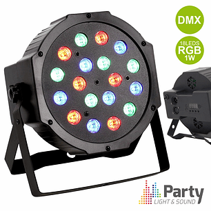 PROJETOR PAR COM 18 LEDS 1W RGB DMX MIC PARTY