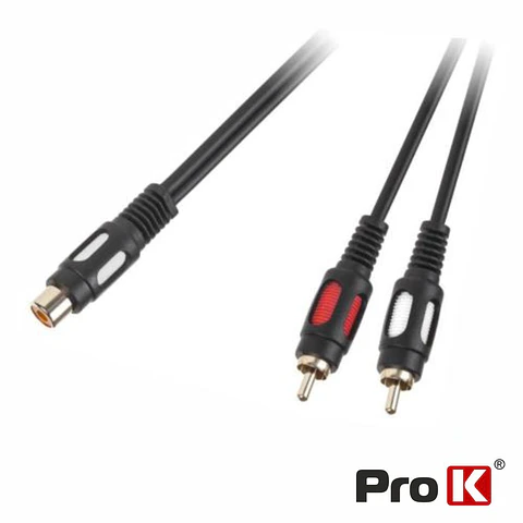 CABO RCA FÊMEA / 2-RCA MACHO DOURADO 25CM PROK