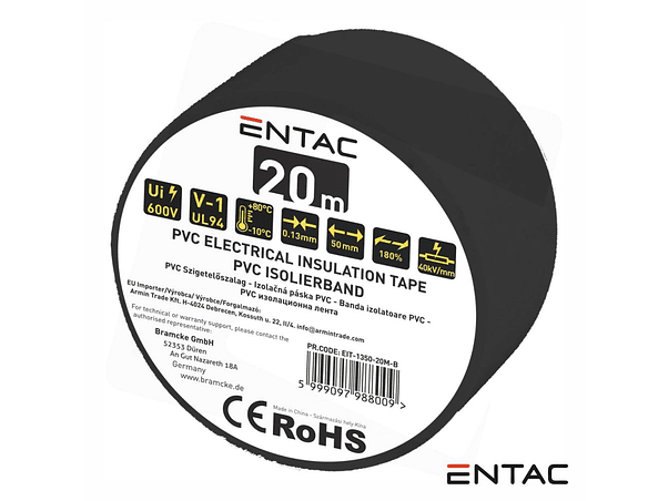 FITA ISOLADORA PRETO 20M 0.13X50MM ENTAC 1