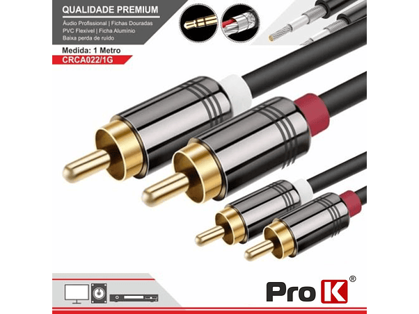 CABO 2-RCA MACHO / 2-RCA MACHO DOURADO 1M PROK 1