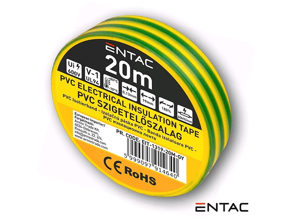 FITA ISOLADORA VERDE/AMARELO 20M ENTAC 1