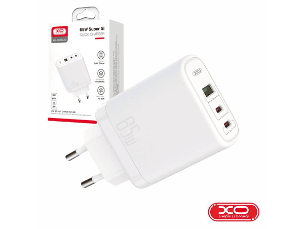 ALIMENTADOR USB-A 45W 3A / 2 USB-C PD 65W 3A BRANCO XO 1