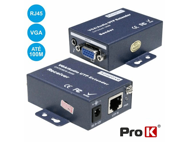 RECEPTOR E TRANSMISSOR VGA VIA RJ45 CAT5 100M PROK 1