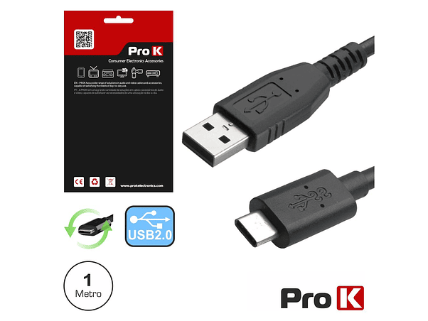 CABO USB-C 2.0 MACHO / USB-A MACHO 1M PROK 1