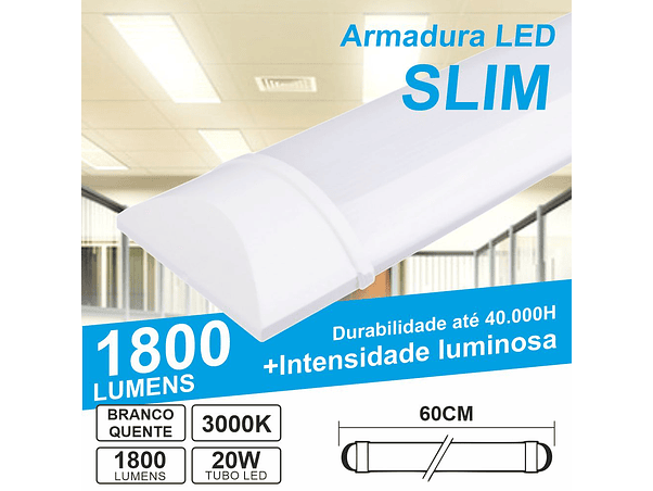 ARMADURA LED BATTEN SLIM 20W 60CM IP40 3000K 1800LM 1