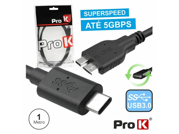 CABO USB-C 3.0 MACHO / MICRO USB-B MACHO 1M PROK 1