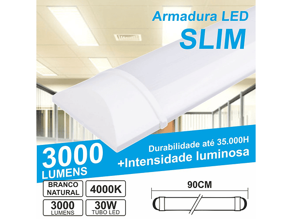 ARMADURA LED SLIM 30W0.9M IP20 BRANCO NATURAL 2490LM 1