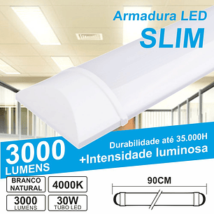 ARMADURA LED SLIM 30W0.9M IP20 BRANCO NATURAL 2490LM