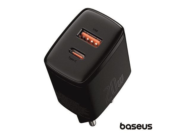 ALIMENTADOR COMUTADO USB-A/USB-C PD 3.0 20W PRETO BASEUS 1