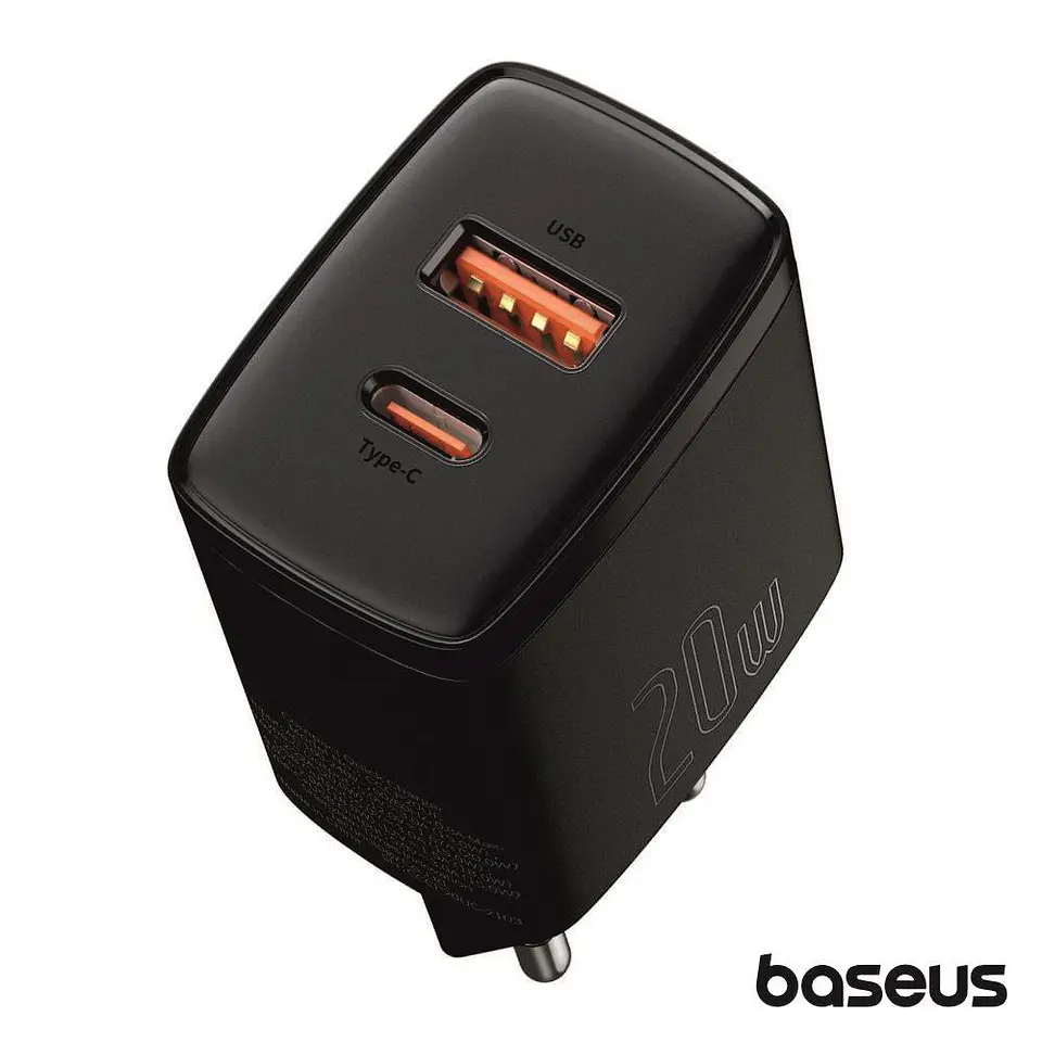 ALIMENTADOR COMUTADO USB-A/USB-C PD 3.0 20W PRETO BASEUS 1