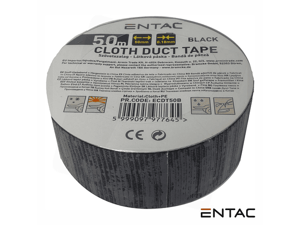 FITA ADESIVA DE TELA PROFISSIONAL 50MM X 50M PRETA ENTAC 1