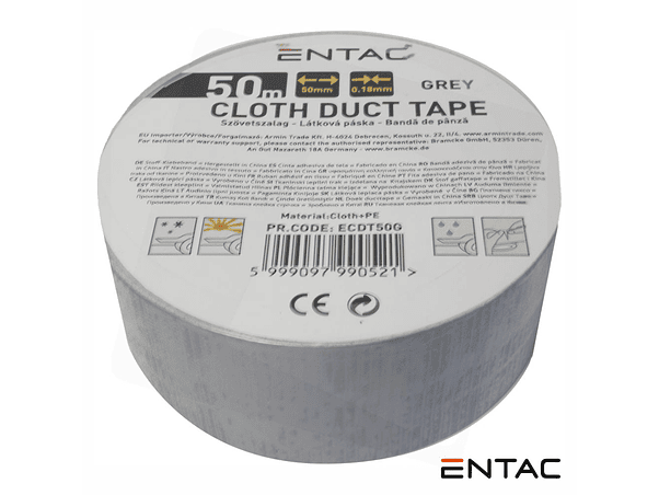 FITA ADESIVA DE TELA PROFISSIONAL 50MM X 50M CINZENTA ENTAC 1