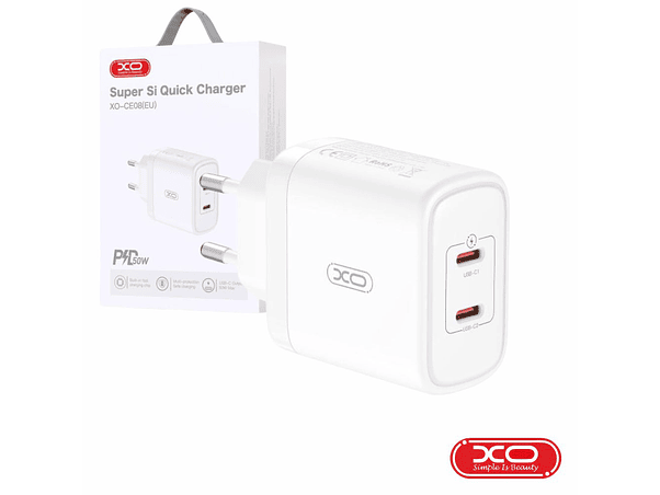 ALIMENTADOR 2 USB-C PD 50W BRANCO XO 1