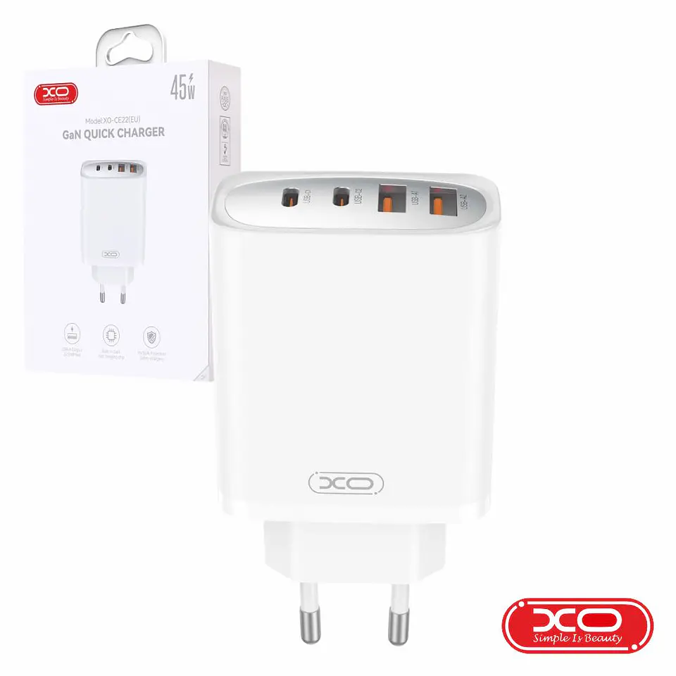 ALIMENTADOR 2X USB-A 2X USB-C PD 45W GAN XO 1