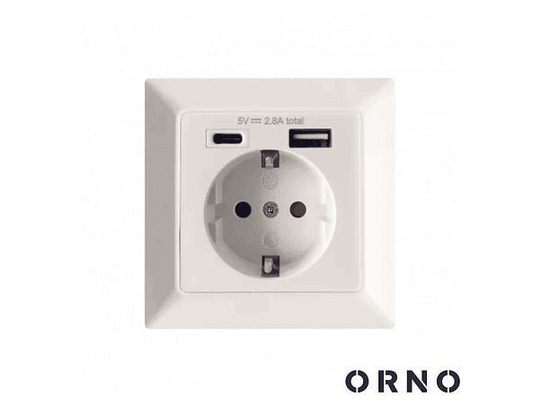 TOMADA ELÉTRICA COM 1 PORTA USB-A + 1 PORTA USB-C ORNO 1