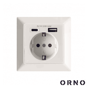 TOMADA ELÉTRICA COM 1 PORTA USB-A + 1 PORTA USB-C ORNO