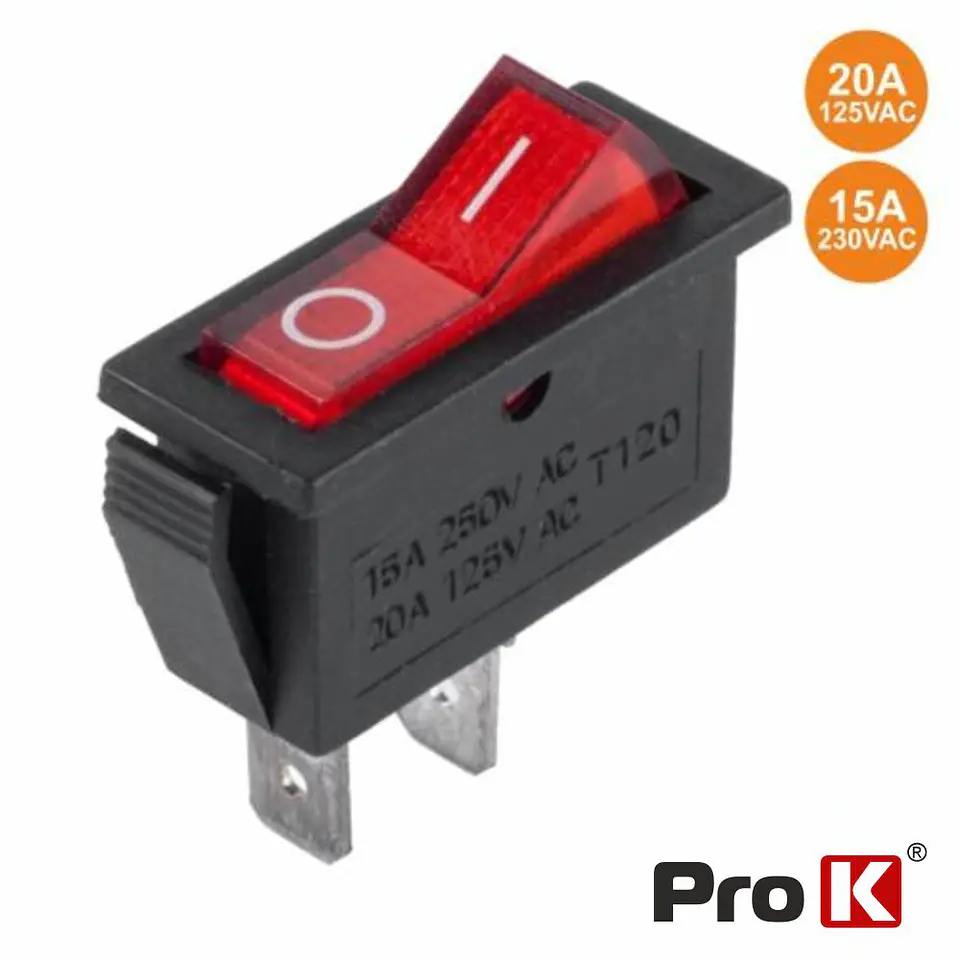 INTERRUPTOR BASCULANTE COM LUZ 15A-250V SPST ON-OFF  PROK 1
