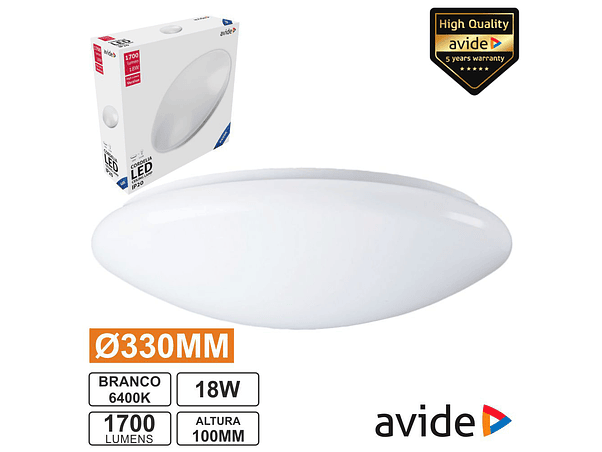 APLIQUE LED REDONDO TETO 18W 330MM 6400K 1700LM AVIDE 1