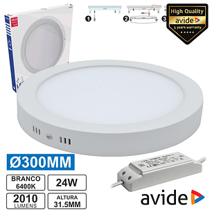 PAINEL LEDS REDONDO SUPERFÍCIE 24W 300MM 6400K 2010LM AVIDE