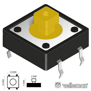 INTERRUPTOR MICRO SWITCH 12X12MM ALTURA 7.3MM VELLEMAN