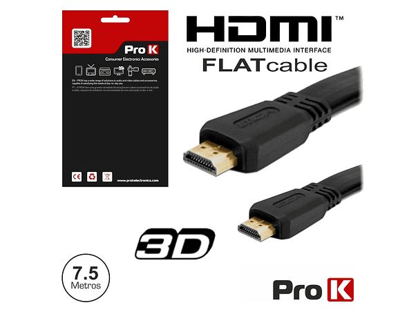 CABO HDMI DOURADO MACHO / MACHO 1.4 PRETO 7.5M FLAT PROK 1