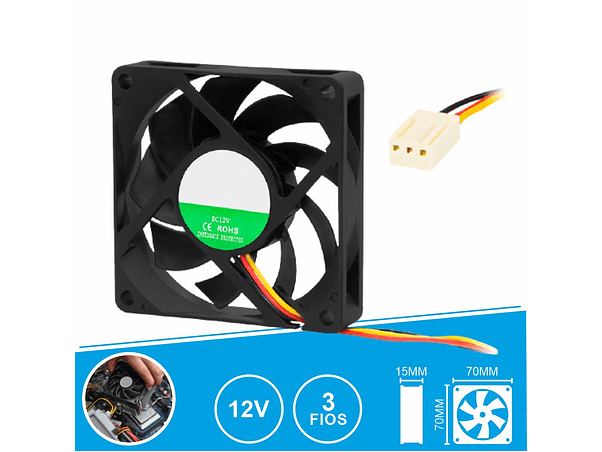 VENTOINHA 12V 70X70X15MM 3 FIOS 1