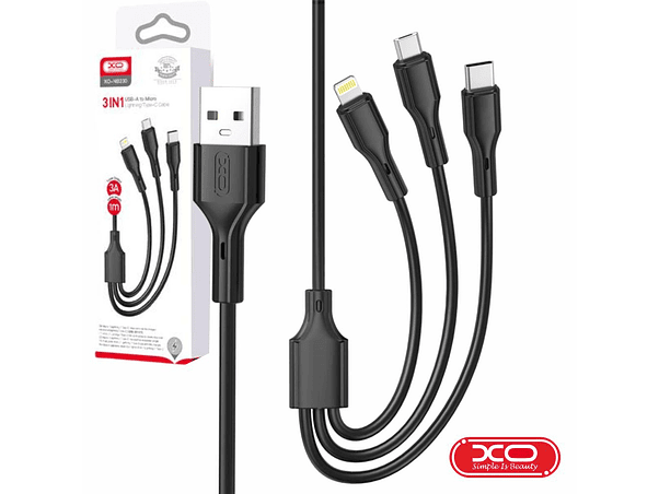 CABO USB-A MACHO PARA MICROUSB/ LIGHTNING/ USB-C 100W 1M XO 1