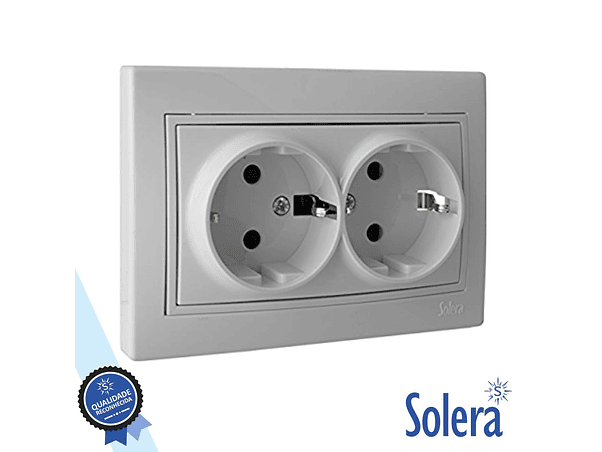 TOMADA ELÉTRICA ENCASTRAR DUPLA COM TERRA SOLERA 1