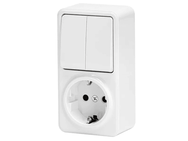 TOMADA ELÉTRICA 1X SCHUKO COM COMUTADOR DUPLO SUPERFÍCIE 1