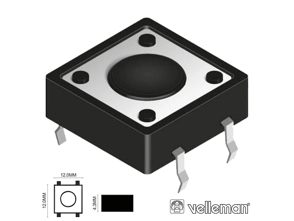 INTERRUPTOR MICRO SWITCH 12X12MM ALTURA 4.3MM VELLEMAN 1