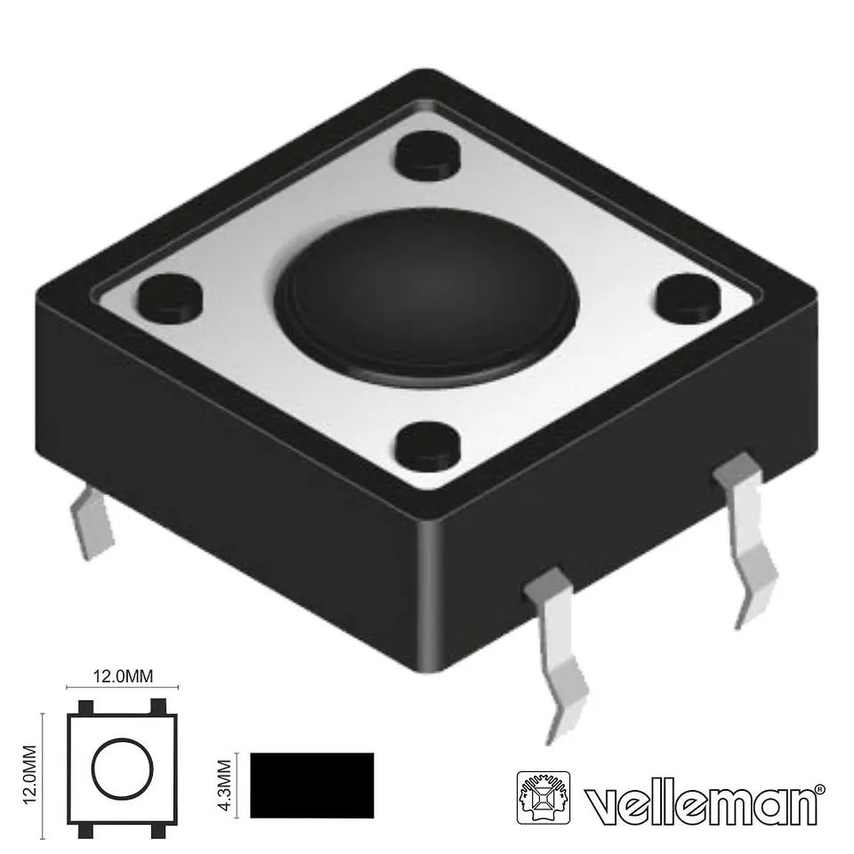 INTERRUPTOR MICRO SWITCH 12X12MM ALTURA 4.3MM VELLEMAN 1