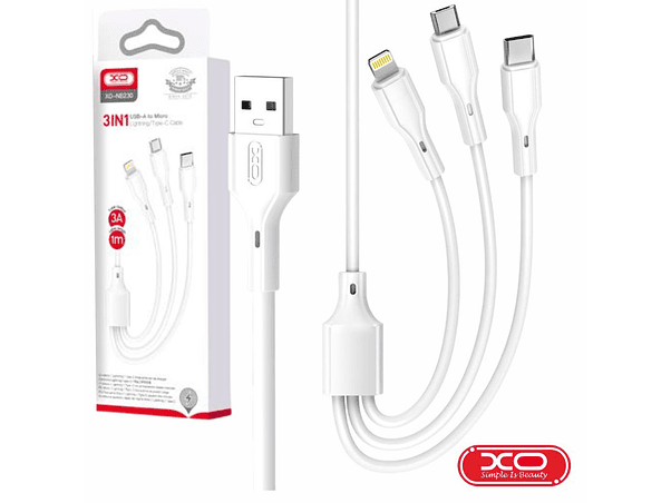 CABO USB-A MACHO PARA MICROUSB/ LIGHTNING/ USB-C 100W 1M XO 1