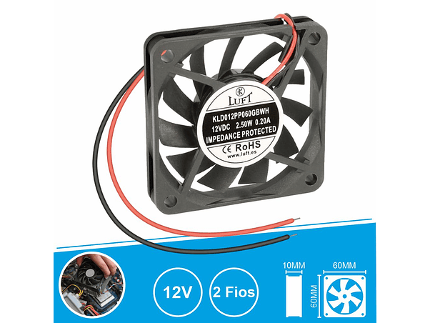 VENTOINHA 12V 60X60X10MM 2 FIOS KLD012PP060GBWH LUFT 1