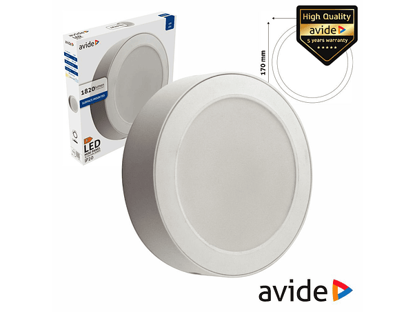 PAINEL LEDS REDONDO SUPERFÍCIE 18W 170MM 6400K 1820LM AVIDE 1