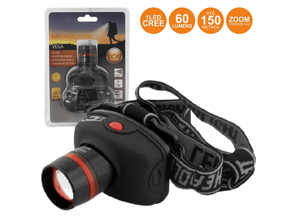 LANTERNA DE CABEÇA 1 LED 60LM ZOOM 1