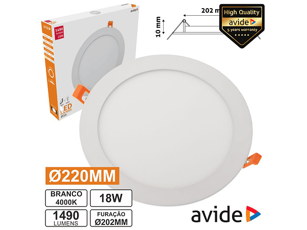 PAINEL LEDS REDONDO 18W 220MM 4000K 1490LM AVIDE 1