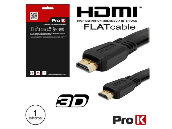 CABO HDMI DOURADO MACHO / MACHO 1.4 PRETO 1M FLAT PROK 1