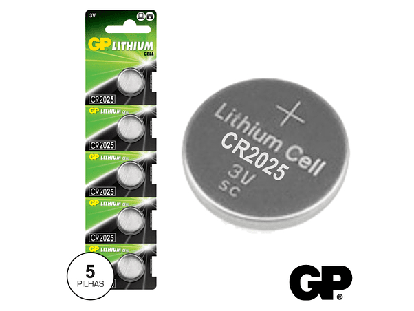 PILHA LÍTIO BOTÃO CR2025 3V 170MA 5X BLISTER GP 1