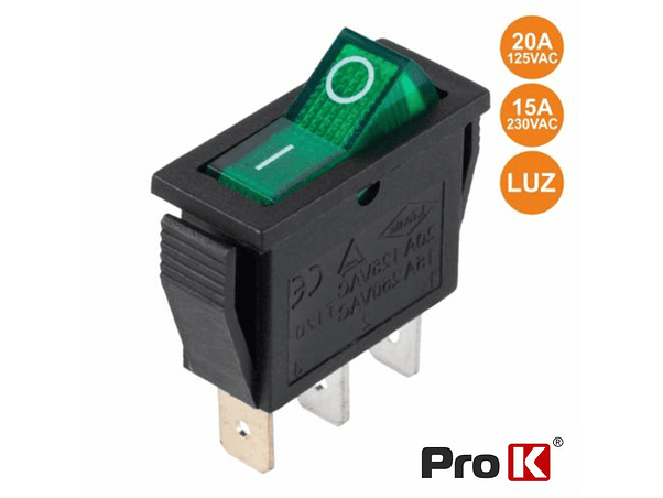 INTERRUPTOR BASCULANTE COM LUZ 15A-250V SPST ON-OFF  PROK 1
