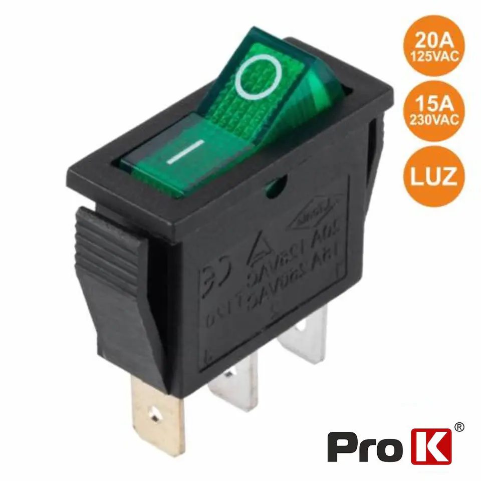 INTERRUPTOR BASCULANTE COM LUZ 15A-250V SPST ON-OFF  PROK 1
