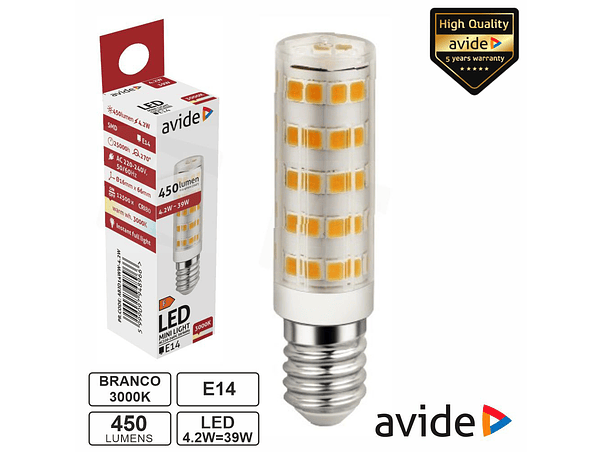 LÂMPADA LED E14 JD 4.2W 230V 3000K 450LM AVIDE 1