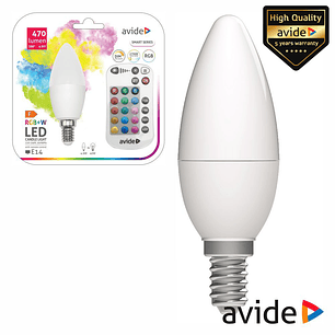 LÂMPADA E14 DIMÁVEL 4.9W LED GLOBO RGB+W 2700K 470LM AVIDE