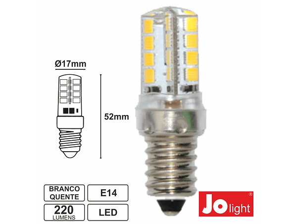 LÂMPADA E14 3W=25W 24V (20-30V) 32 LEDS BRANCO QUENTE 220 LM 1