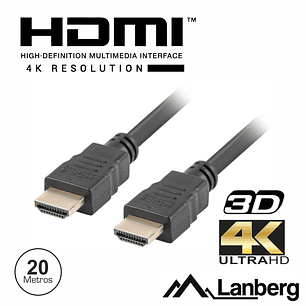 CABO HDMI DOURADO MACHO / MACHO 2.0 4K 20M LANBERG