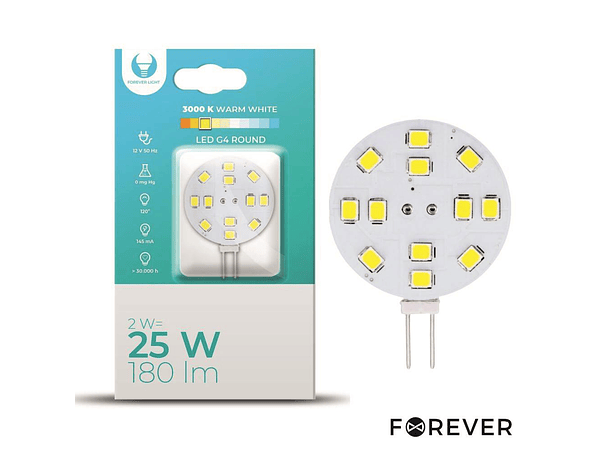 LÂMPADA G4 2W 12V REDONDA 3000K 180LM 1