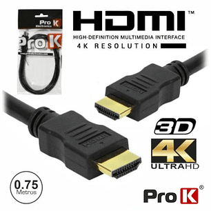 CABO HDMI DOURADO MACHO / MACHO 2.0 4K PRETO 0.75M PROK